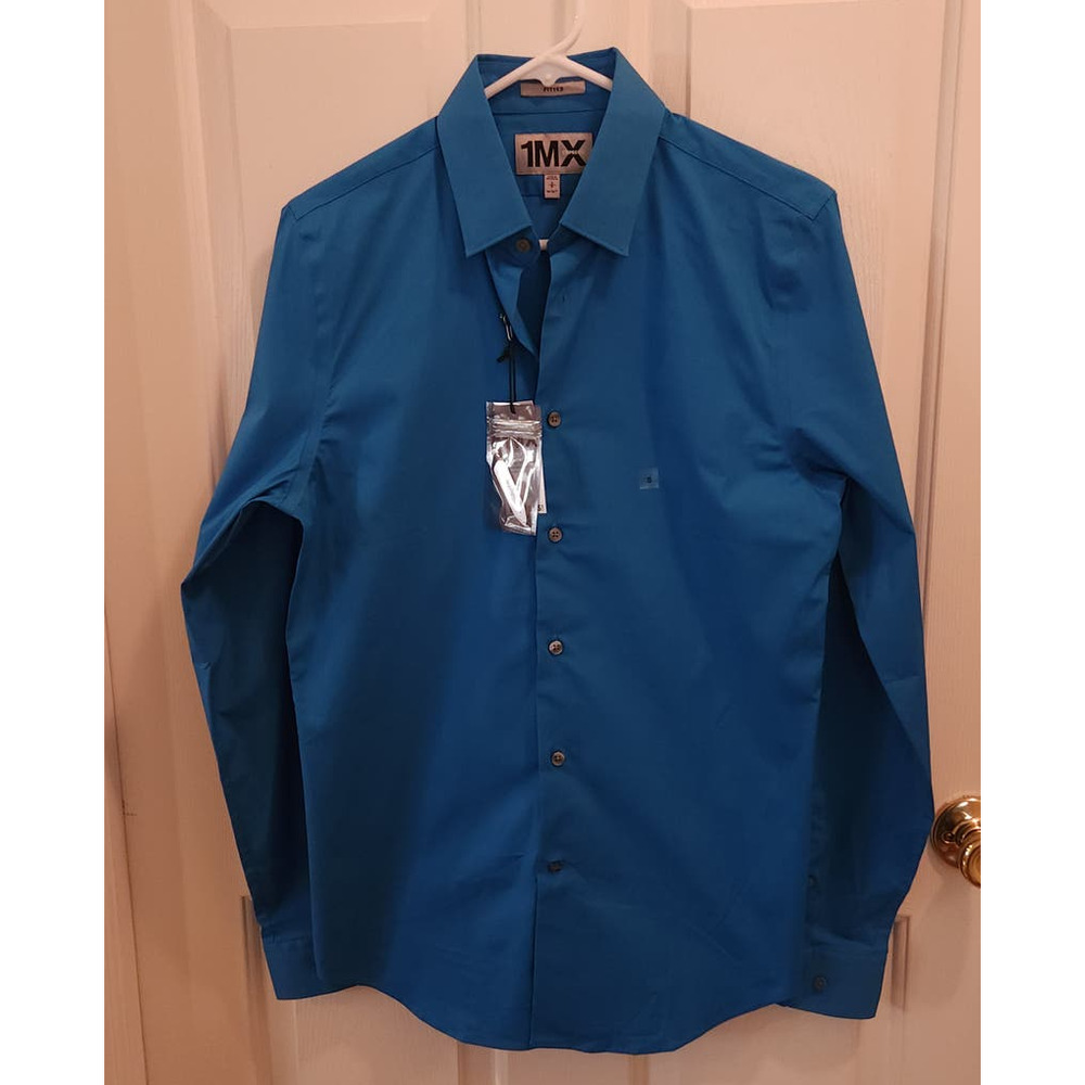 Express Mens Fitted Dress Shirt Blue Small Button Down Long Sleeves